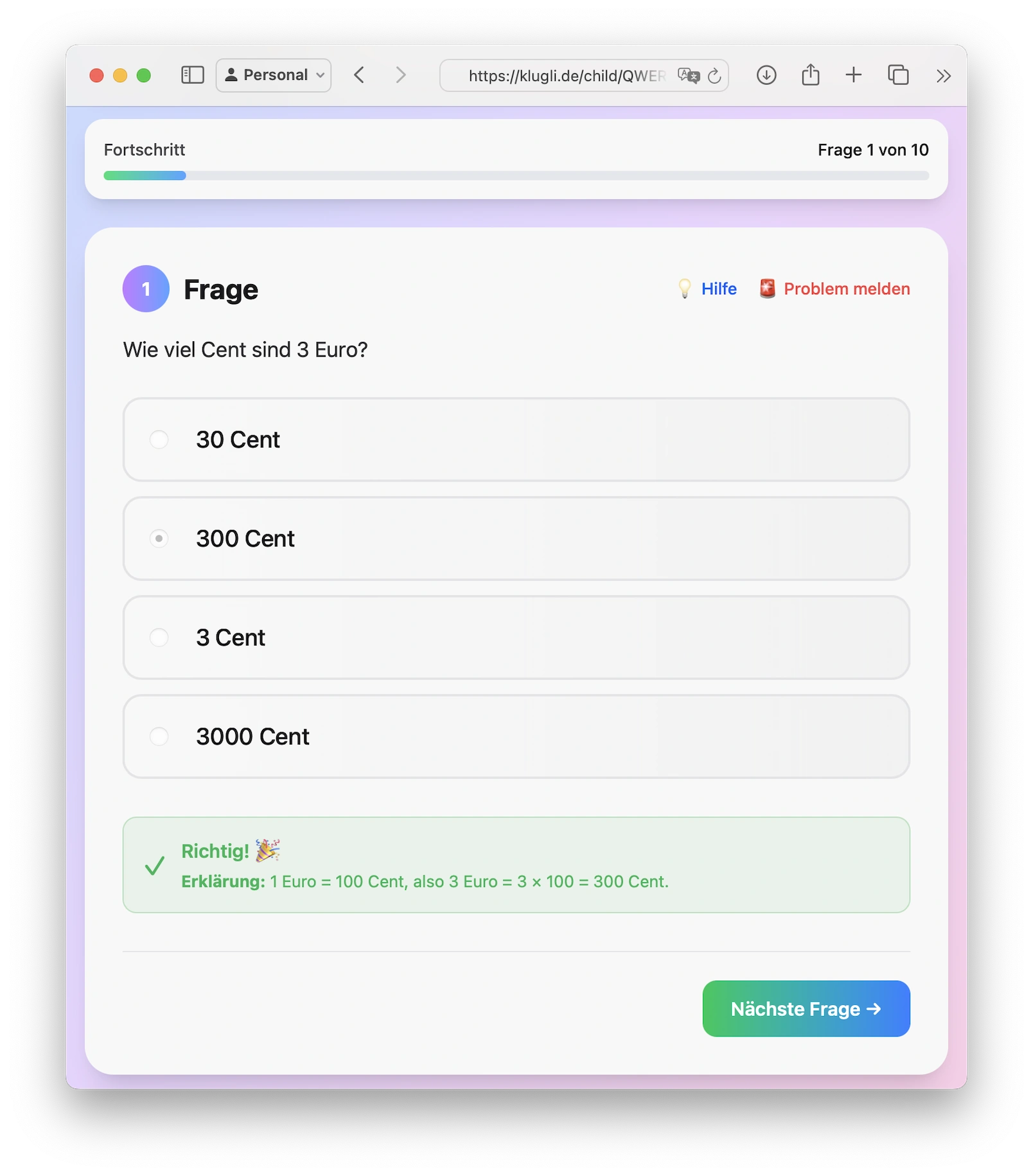 Child Quiz Interface