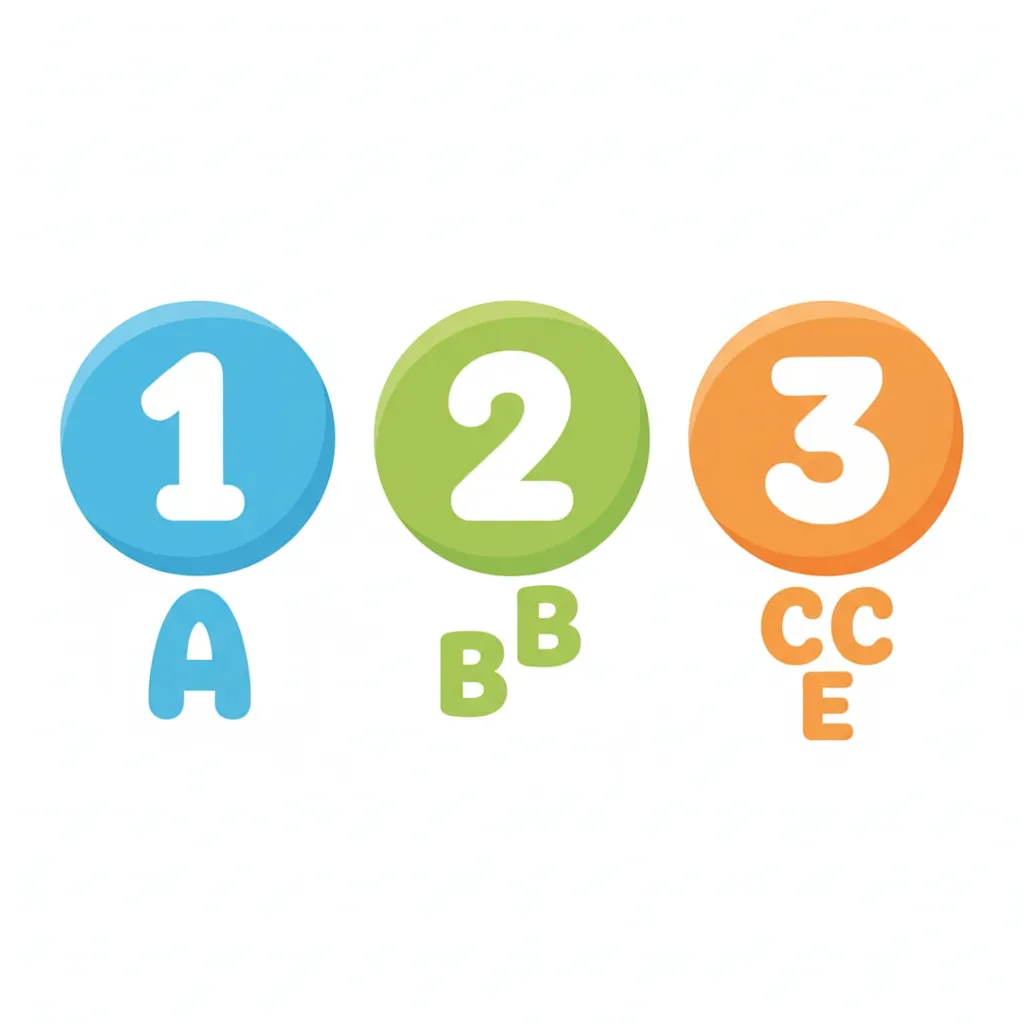 Drei horizontal angeordnete, farbige Kreise mit den einzelnen Zahlen „1