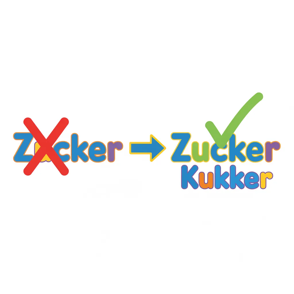 Eine kindgerechte Illustration im Cartoon-Stil auf weißem Hintergrund. Links: Das Wort 