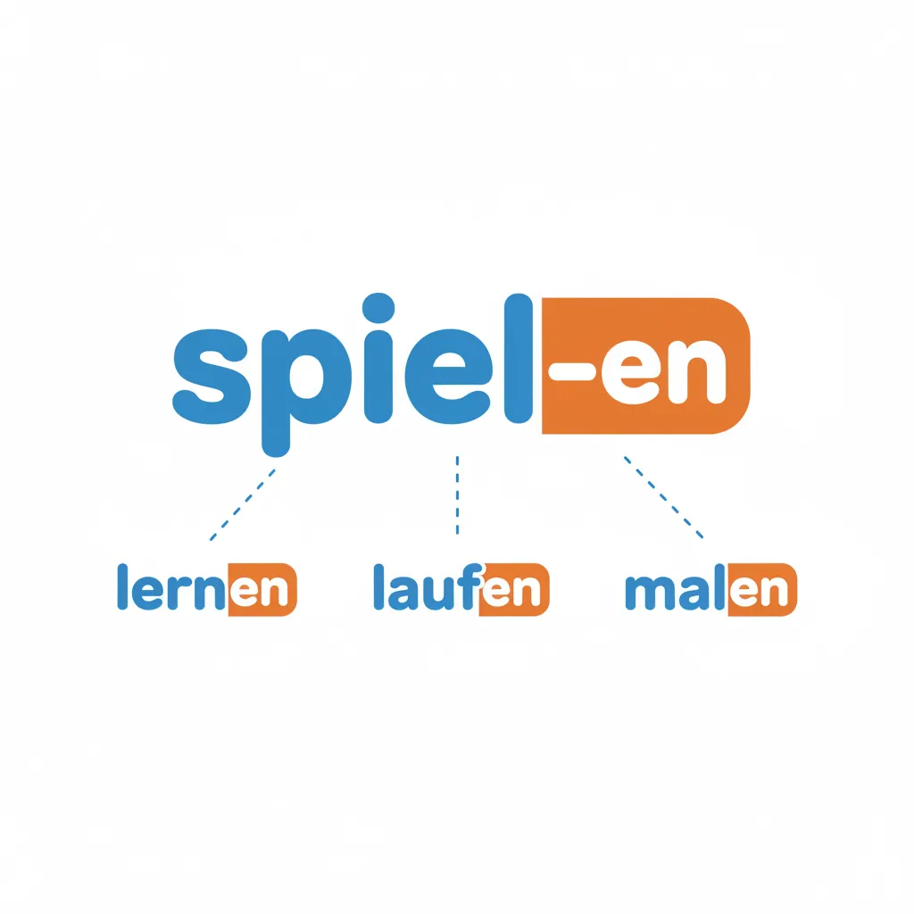 Eine kindgerechte Illustration zeigt den Aufbau eines Verbs am Beispiel 