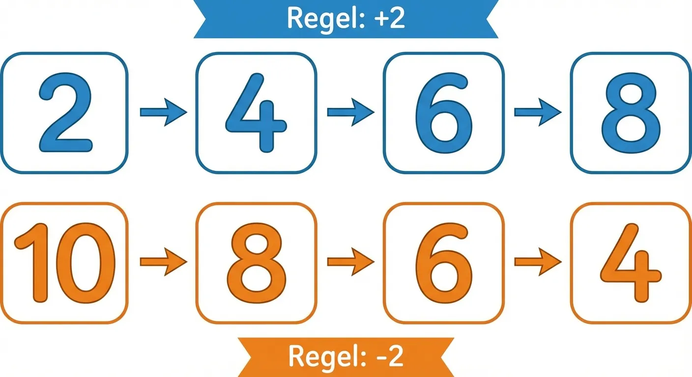 Zeige zwei verschiedene Zahlenreihen für Klasse 1.

**Aufbau:**
- Oben: Zahlenreihe 