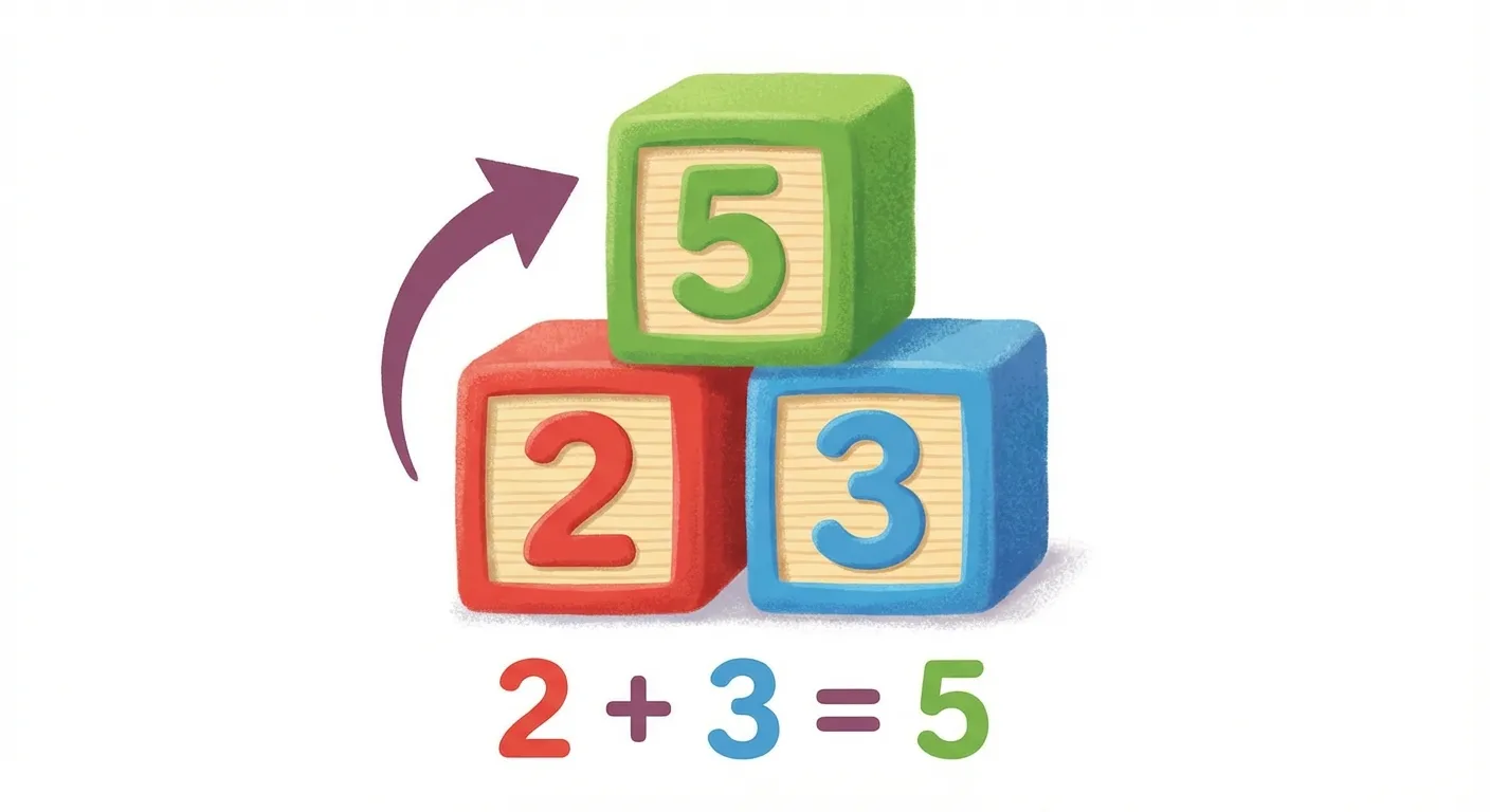 Erstelle eine einfache Zahlenmauer für Klasse 1.

**Aufbau:**
- Unten: Zwei bunte Steine mit den Zahlen 