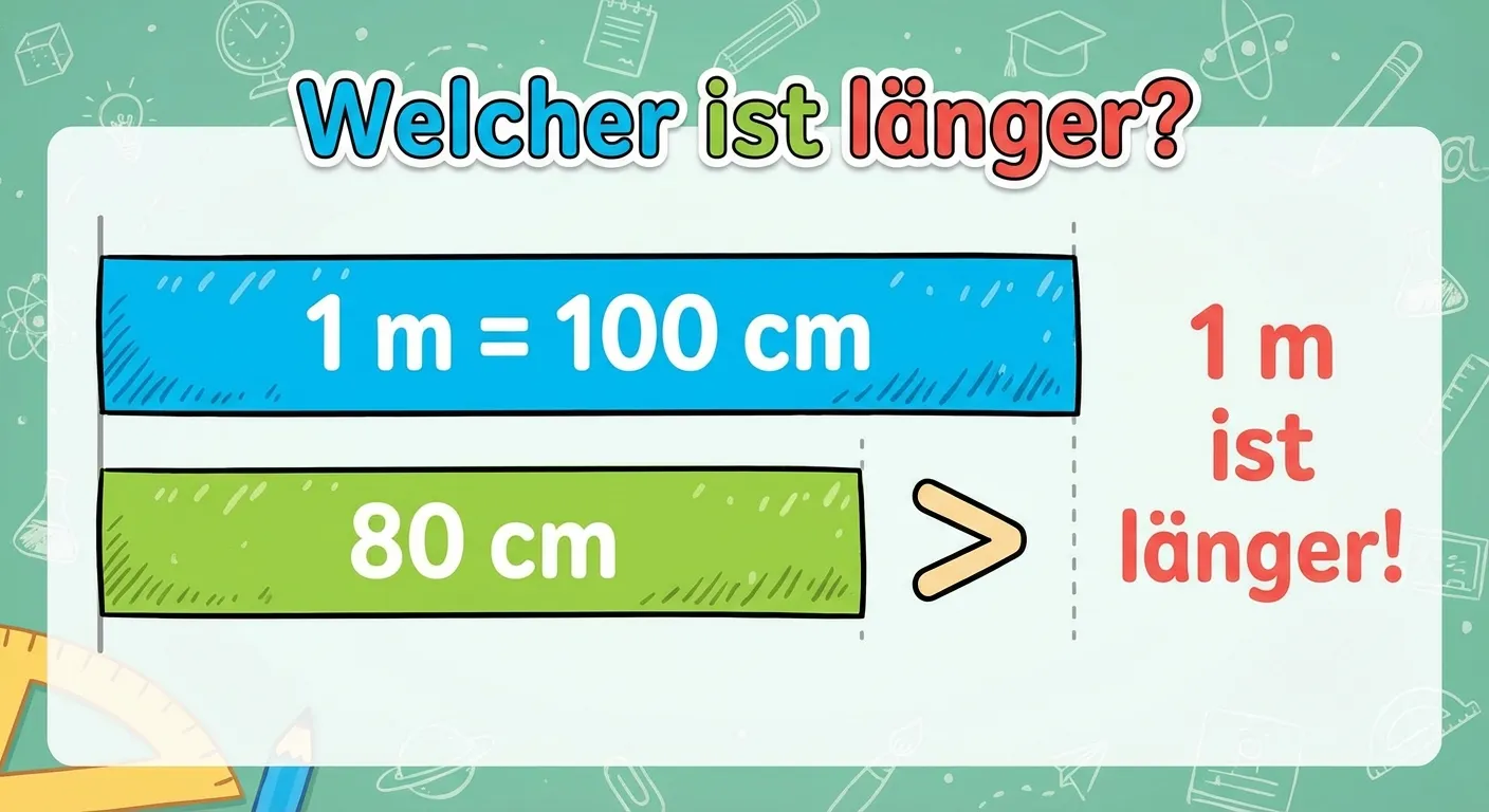 Zeige einen visuellen Vergleich zweier Längen.

**Aufbau:**
- Oben: Ein Balken mit 