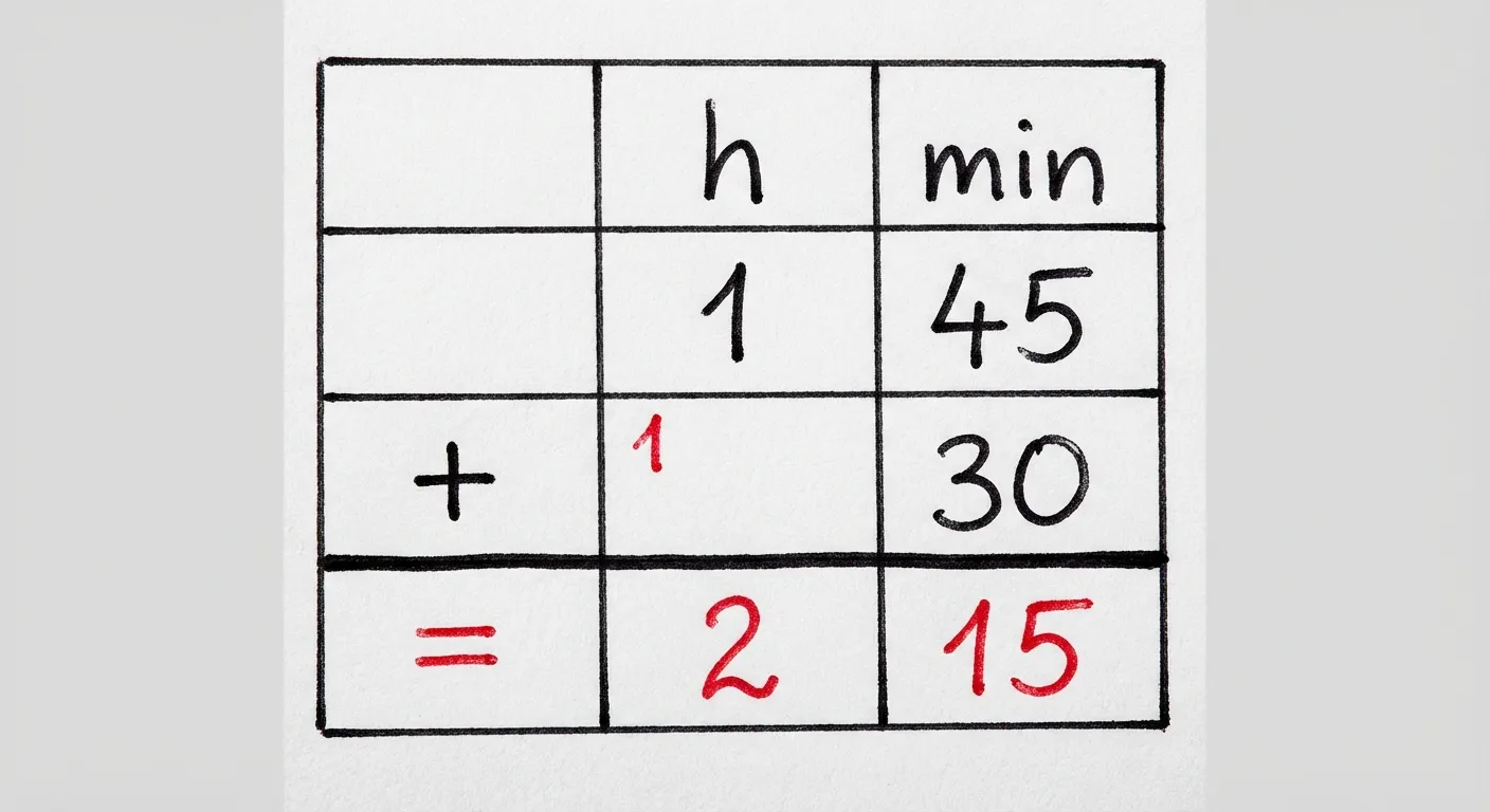 Erstelle ein fotorealistisches Bild einer handgezeichneten Rechentabelle auf weißem Papier. Das Bild ist eng auf das Rechengitter zugeschnitten - es sind nur das Gitter und die Zahlen zu sehen, keine Papierränder, keine Tischoberfläche, keine Umgebung. Der Hintergrund ist ein einfaches, helles Grau. Das Gitter füllt den Bildausschnitt. Die Handschrift ist gleichmäßig und ordentlich (wie von einem Erwachsenen geschrieben), mit schwarzer Tinte aus einem Kugelschreiber für die Aufgabe und roter Tinte für Überträge und Ergebnisse. Die Linien sind gerade, aber leicht unvollkommen und handgezeichnet (nicht mit Lineal).

Das Bild zeigt ein 5x3 Gitter. Zeile 1 (Kopfzeile): Die linke Zelle ist leer. Daneben stehen die handgeschriebenen schwarzen Buchstaben „h